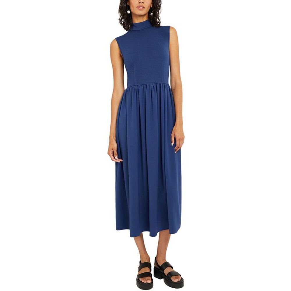 Misook Womens  Mixed Media Fit-And-Flare Midi Dress, Blue